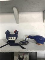 Lovely Blue Set Of Ceramic Goose And Rooster