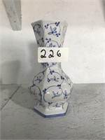 Ceramic White and Blue Vase With Flower Design No