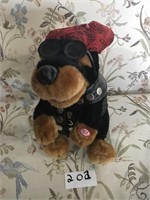 Biker Stuffed Dog With Red Bandanna Leather