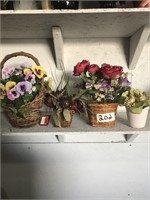 Plastic and Cloth Flower Set In Baskets and Pot