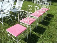 4 White  Iron Chairs W/Pink Cushions