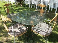 Glass Top Rod Iron Table And 4 Chairs