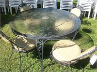 Rod Iron Glass Top Patio Table W/4 Chairs