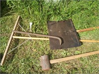 Wood Handle Antique Rake, Metal Snow Shovel,