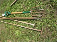 4 Wood Handle Tools - Potato Fork, Pitch Fork