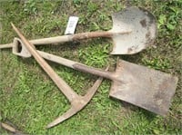 Wood Handle Tools - Spade, Flat Shovel & Pic