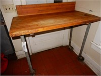Butcher Block Top Table With Galvanized Base