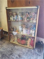 Vintage Doll Collection in Wooden Two Glass Door