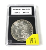 1889-S Morgan dollar, AU-58, good date