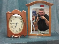 Wood Framed Wall Mirror & Clock