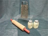 Vintage Rolling Pin, S&P Shakers, Grater
