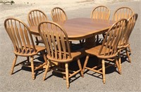 Oak Double Pedestal Dining Table & (8) Chairs