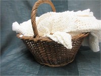 Large Basket w/ 3 Hand Croceted Round Tablecloths