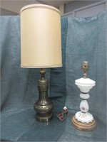 One Painted Porcelain & One Brass Table Lamp