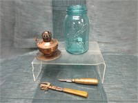 Blue Ball Jar, Old Can Openers, Etc