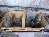 8 misc. bottles & tote box