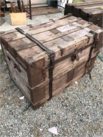 Canvas covered old steamer trunk a bit rough