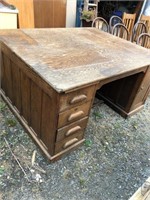 Antique oak partner desk made for two people to
