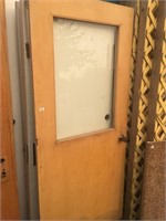Wood door with glass window brass door knob