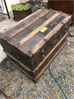 Antique steamer trunk canvas covered in better