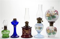 ASSORTED DECORATED MINIATURE LAMPS, LOT OF FIVE,