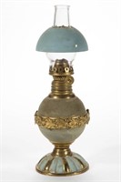 VICTORIAN DECORATED BRASS MINIATURE STAND LAMP,