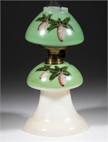 DECORATED OPAL GLASS MINIATURE LAMP, opaque white