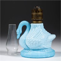 SWAN FIGURAL MINIATURE LAMP FONT, opaque blue,