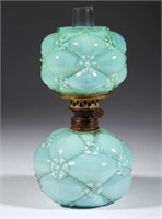 QUILTED PHLOX MINIATURE LAMP, cased blue-green
