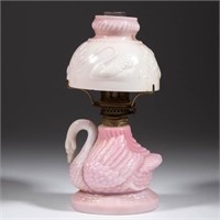 SWAN FIGURAL MINIATURE LAMP, opaque pink body