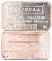 Coin  2 National 1 Troy OZ.  .999 Fine Silver Bars