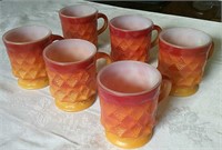 Set Of 6 Fire-King Kimberly Diamond Coffee Cups