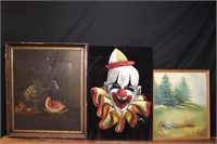 Horrifying Hand Painted Clown on Black Velvet