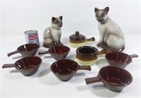 2 figurines de chat en céramique +
