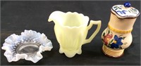 FENTON PITCHER/FENTON WHITE OPALESCENT HOBNAIL