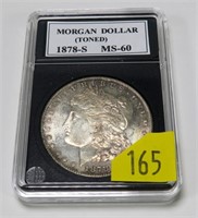 1878-S Morgan dollar, MS-60, toned