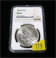 1884-O Morgan dollar, NGC slab certified MS-62