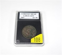 1847 U.S. large cent, AU-55