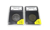 2- U.S. large cents: 1850 VF-35, 1852 VF-35