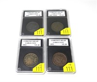 4- U.S. large cents: 1852 VF-20, 1852 holed,