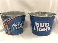 (2) Bud Light Aluminum Buckets for Beer