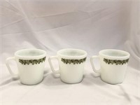(3) Vintage Pyrex Green Crazy Daisy Coffee Mugs