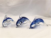(3) Murano Italy Art Glass Dolphins
