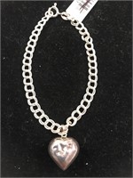 Sterling Silver Bracelet .925 Heart Pendant