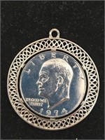 1974 Eisenhower Silver Dollar Necklace Pendant