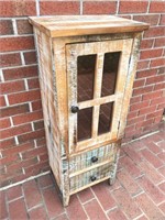 Rustic Primitive Wooden Cabinet w/Glass Door