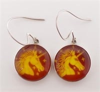 Unicorn and silver earrings