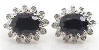 White gold sapphire and diamond cluster earrings