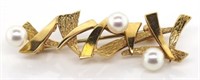 Mikimoto pearl and gold brooch