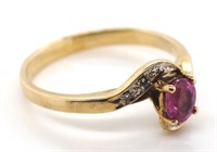 Pink sapphire, diamond and gold ring